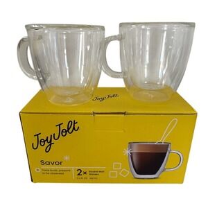 JoyJolt Savor Double Wall Glasses Mugs Set of‎ 2 Coffee Tea Cups 5.4 fl oz